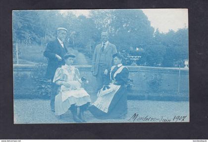 Carte photo Montoire sur le Loir (41) ( groupe personnes et chien sur terrasse archives Lemarchand av de Wagram Paris )