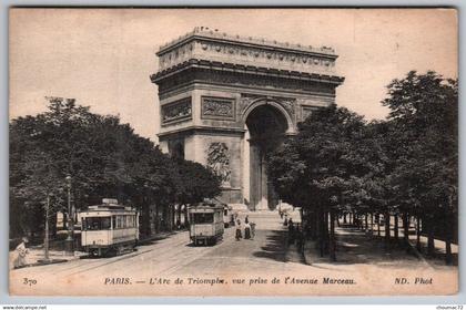 (75) 1048, Paris Transport Urbain en Surface, ND Phot 370, L'Arc de Triomphe prise de l'Avenue Marceau, tramway