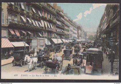 La rue de la Paix, Str. des Friedens, color carte Droschken Kutschen um 1905, unbeschrieben