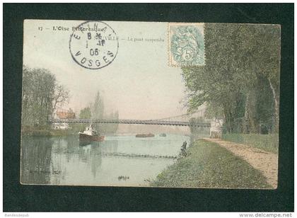 Neuville sur Oise (95) - Le Pont suspendu ( B. F. Paris colorisée)