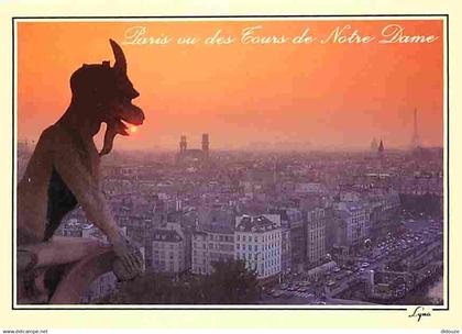 75 - Paris - Cathédrale Notre Dame - Le Diable  vue des Tours de Notre-Dame - Art Religieux - Coucher de Soleil - Carte