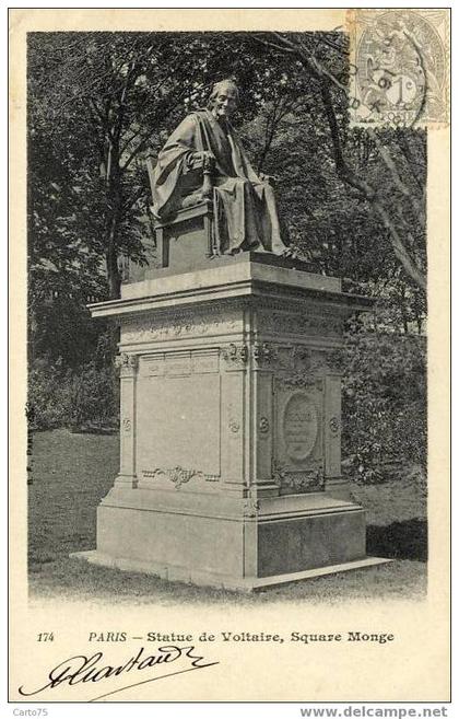 PARIS 05 - Statue de Voltaire Square Monge - Philosophe