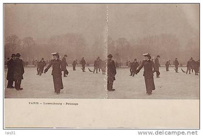 Dép 75 - Paris - Sports d'hiver - Cartes stérèoscopiques - Arrondissement: 06 - Luxembourg - Patinage - bon état