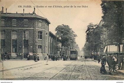 PARIS  14 eme arrondissement  école et rue d ' Alesia  ( tramway)