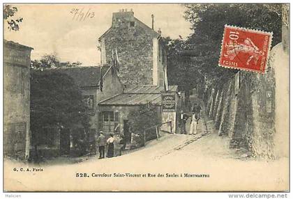 paris-   réf A325 -carrefour saint-vincent et rue des saules à montmartre -  carte bon état -