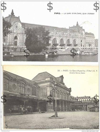 PARIS : 5 cpa Gares ferroviaires Gare du Nord Saint Lazare Austerlitz d´Orléan Orsay de l´EST ( railway station Bahnof