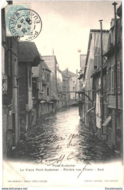 CPA Carte postale France Pont Audemer  Le vieux Pont Audemer  Rivière Rue Thiers Aval 1905 VM68031ok