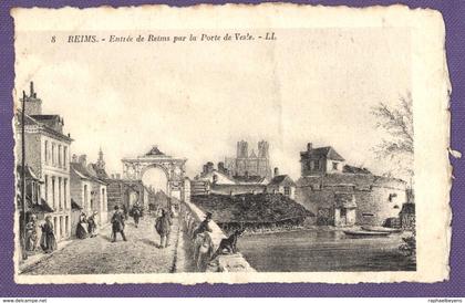 CPA 8. Reims Entrée de Reims par la Porte de Vesle LL. Gravure