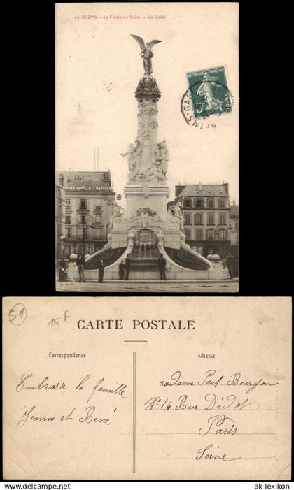 CPA Reims Reims Denkmal, La Fontaine Subé – La Vesle 1910