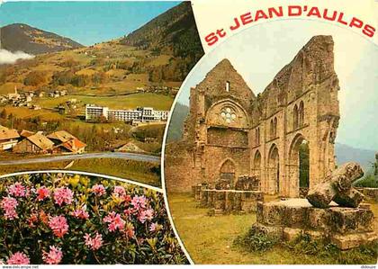 74 - Saint Jean d'Aulps - Multivues - Le village de Coupeau - Les ruines de l'Abbaye - Fleurs - Flamme Postale - CPM - V