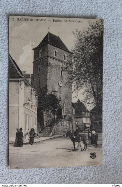 Cpa 1923, Salies de Bearn, église saint Vincent, Pyrénées atlantiques 64