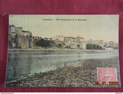 CPA - Carte Toilée - Tonneins - Vue d'ensemble et la Garonne