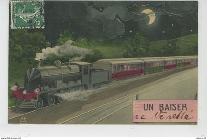 VENETTE - Jolie carte fantaisie passage d'un train "Un baiser de VENETTE "