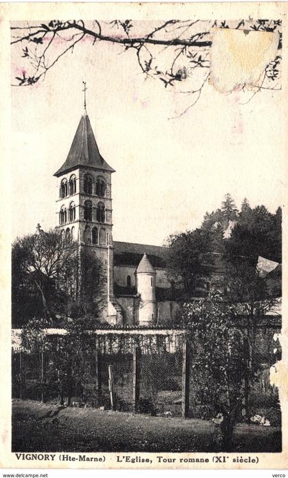 CARTE POSTALE ANCIENNE DE VIGNORY-EGLISE-TOUR ROMANE