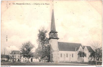 CPA Carte Postale France-Vouzeron Eglise et place  1907  VM47108