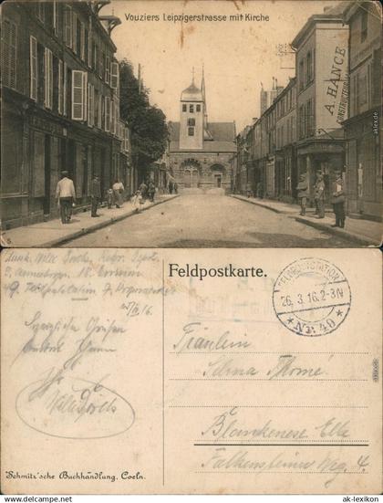 Ansichtskarte Vouziers Vouziers Leipziger Straße mit Kirche 1916