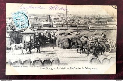 1904 Marseille  Attelages , Joliette, Chantier du débarquement Zone portuaire[13] B-d-R Carte Postale-CPA-précurseur