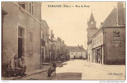 - allier -ref-B765 - ygrande - rue de paris - publicite cycles peugeot nicolas - publicites - magasin - hotel de france