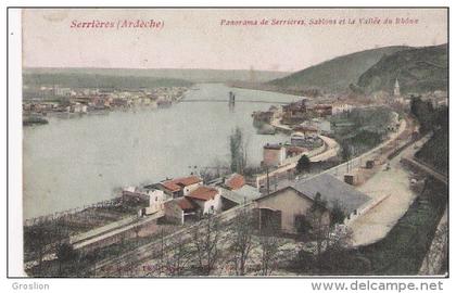 SERRIERES (ARDECHE) PANORAMA DE SERRIERES SABLONS ET LA VALLEE DU RHONE (GARE ET VOIE FERRE) 1909