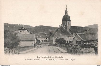 70 Champagney Grande Rue église CPA cachet Champagney 1918