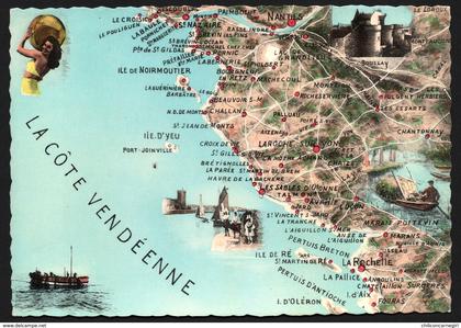 Carte Géographique de la Côte Vendéenne - Femme - Île de Ré - Boussay - Bateaux - CAP