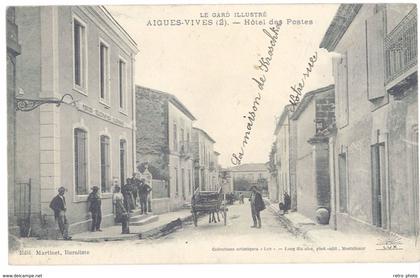 Cpa Aigues Vives - Hôtel des Postes ( animée )