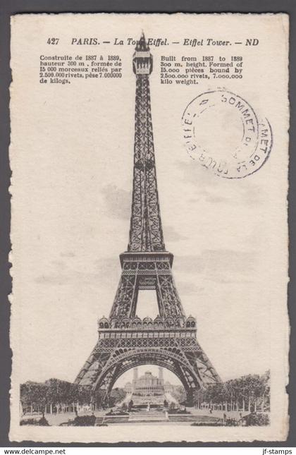 1920. FRANCE Post card with PARIS. La Tour Eiffel - Eiffel Tower. - JF414988