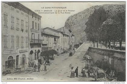 Gard : Anduze, Le Quai et le Rocher...Belle Carte Animée