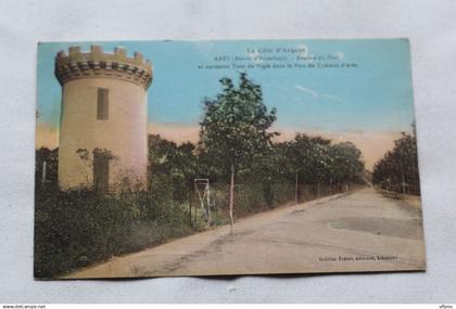 Cpa 1931, Arès, avenue du port et ancienne tour de vigie dans le parc du château d'Arès, Gironde 33