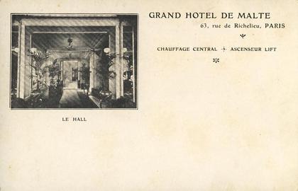 Paris 75002 -  Grand Hotel de Malte - Cachets Purmerend Pays-Bas au verso