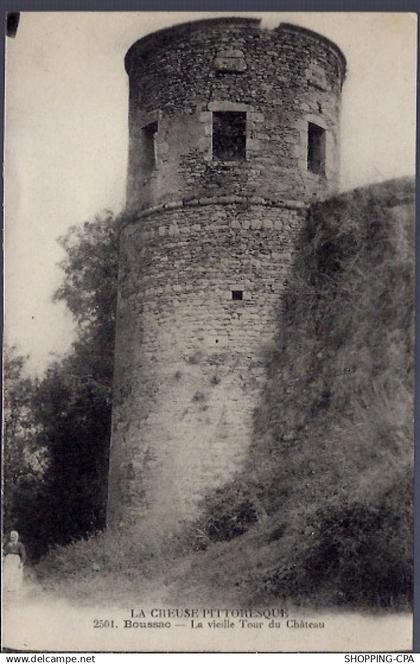 23 - Boussac - La vieille Tour du château -  Voyagé - Dos divisé...