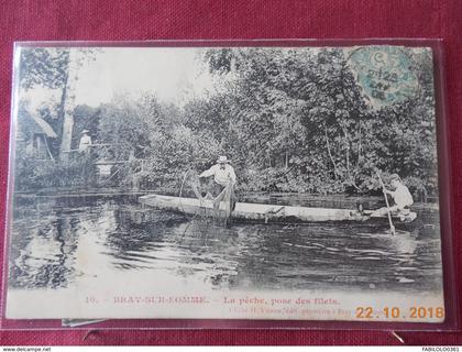 CPA - Bray-sur-Somme - La pêche, pose des filets