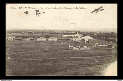 69 - Bron - Vue d'ensembh du Champ d'Avialion - Animée - Avions - Cachet du Groupe d'Aviation de Bron - CPA - Oblitérati