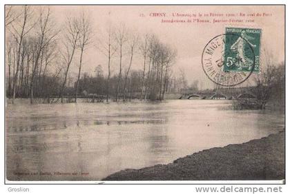 CHENY 27 L'ARMANCON  LE 10 02 1910 . EN AVAL DU PONT INONDATIONS DE L'YONNE JANVIER FEVRIER 1910