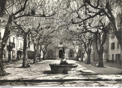 CPSM Collobrières Place de la Mairie et sa fontaine