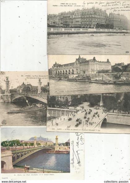 cp , Paris , la SEINE et ses bords ,pont , crue , bateaux , LOT DE 5 CARTES POSTALES