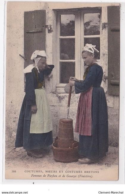 GOUEZEC : femmes de pleyben et de gouezec (tres rare en couleur) - tres bon etat