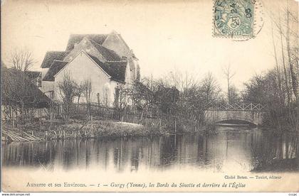 CPA Gurgy Les Bords du Sinotte et derrirère de l'Eglise