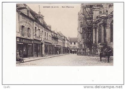 carte 1915 HOUDAN / RUE D'EPERNON (magasins confection,menuiserie...)