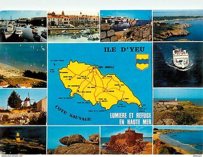 85 - Ile d'Yeu - Multivues - Carte Géographique - Bateaux - Flamme Postale de l'Ile d'Yeu - CPM - Voir Scans Recto-Verso