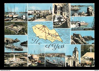 85 - Ile d'Yeu - Multivues - Carte Géographique - Flamme Postale de l'Ile d'Yeu - CPM - Voir Scans Recto-Verso