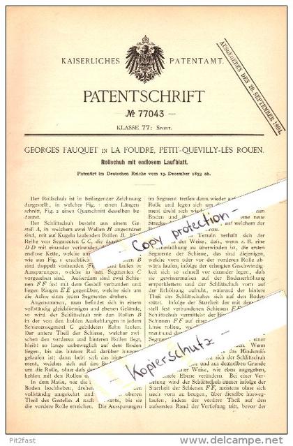 Original Patent - Georges Fauquet à La Foudre , Le Petit-Quevilly , 1893 , roller , Rouen  !!!