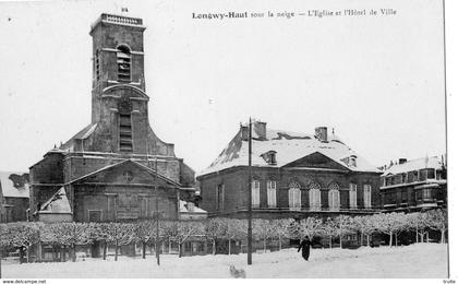 LONGWY LONGWY-HAUT SOUS LA NEIGE L'EGLISE ET L'HOTEL DE VILLE