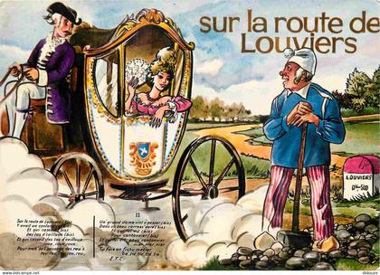 27 - Louviers - Sur la route de Louviers - Art illustration - Borne kilométrique - CPM - Voir Scans Recto-Verso