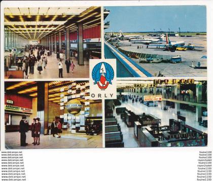 carte ( format 15 x 10,5 cm ) AEROPORT DE PARIS ORLY multivues ( attention  mauvais état )