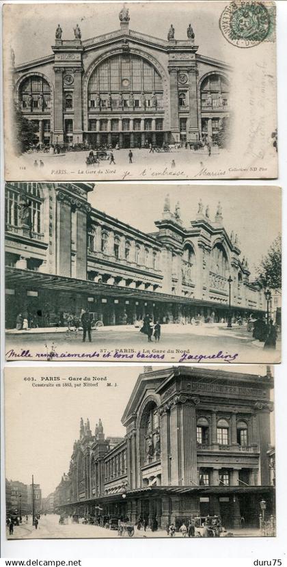 GARES * LOT 3 CP Dont 2 Pionnières * PARIS La Gare du Nord ( Construite en1863 par Nittorf )