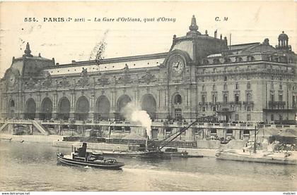 - paris -ref-C08- gare d' orleans - quai d orsay - gares - ligne de chemin de fer - travaux - peniche - bateaux -