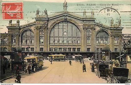 - paris -ref-C10- gare du nord - gares - ligne de chemin de fer - autobus - transports - carte colorisee -