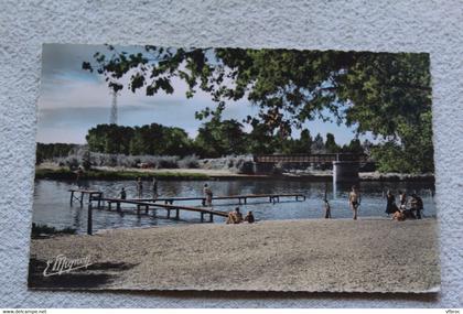 Cpsm, Migennes, la plage et le pont de Charmoy sur l'Yonne, Yonne 89