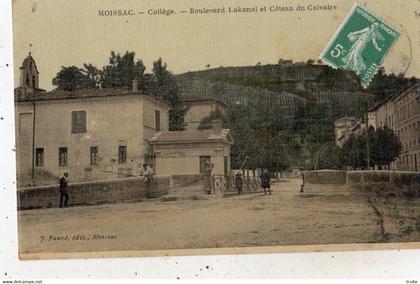 MOISSAC COLLEGE BOULEVARD LAKANAL ET COTEAU DU CALVAIRE (CARTE COLORISEE ET TOILEE )